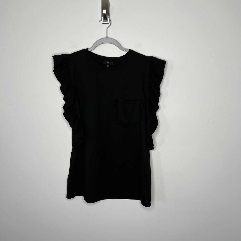 Drew Shirt Womens Medium Black Ruffle Sleeve Top Stretch Casual Anthropologie